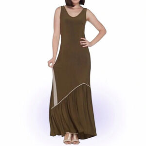 Attitudes by Renee Olive Lycra como jersey  maxi Dress Sz L